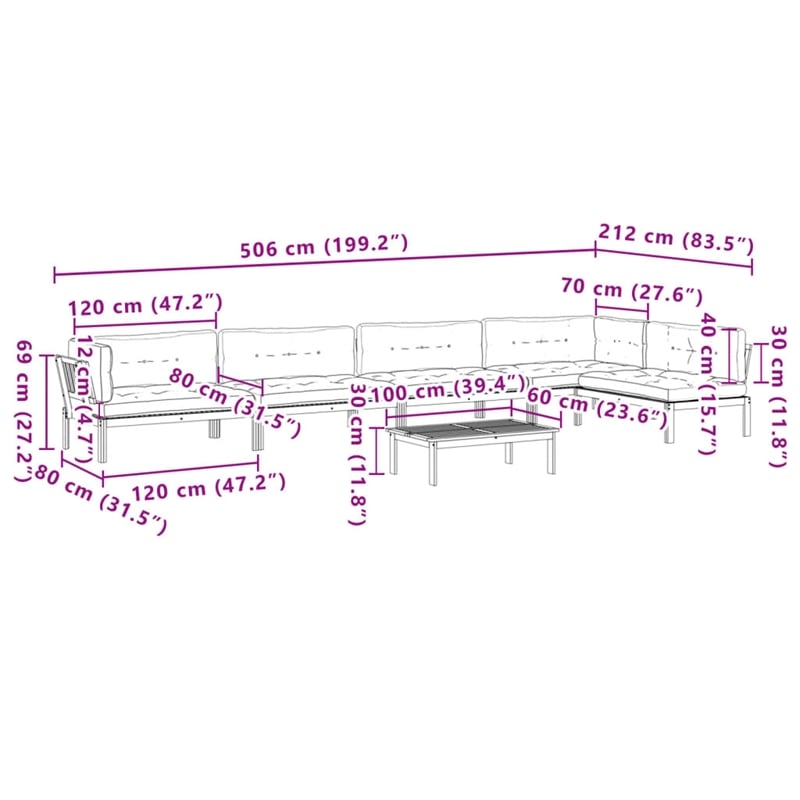 Pemberly Row Solid Acacia Wood Large Modular Pallet Sofa Set in Beige
