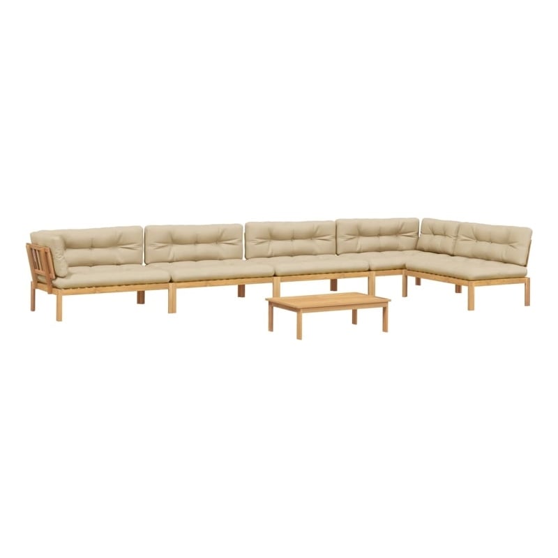Pemberly Row Solid Acacia Wood Large Modular Pallet Sofa Set in Beige