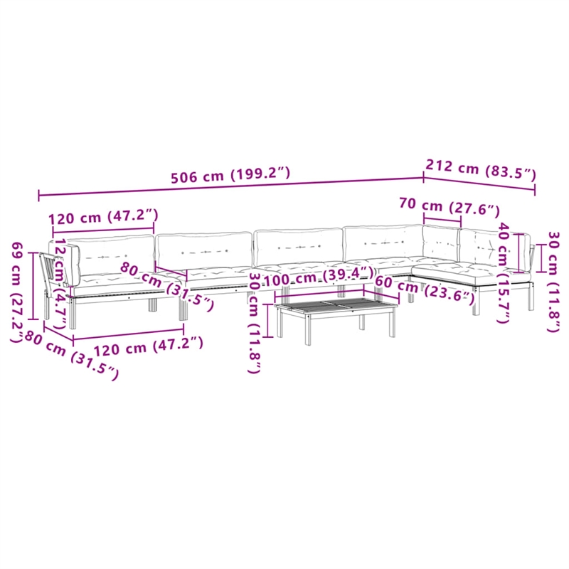 Pemberly Row Solid Acacia Wood Large Modular Pallet Sofa Set in Black