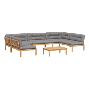 Pemberly Row Contemporary Pallet Sofa Set in Natural Wood Color And Gray