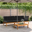 Pemberly Row Solid Acacia Wood Pallet Sofa Set With Black Cushions