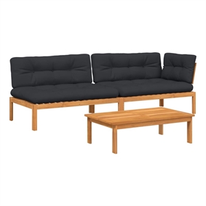 Pemberly Row Solid Acacia Wood Pallet Sofa Set With Black Cushions