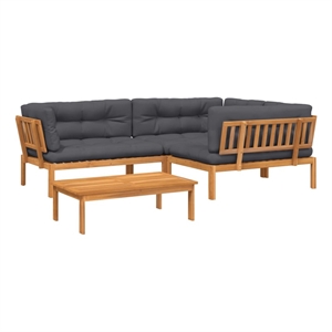 Pemberly Row Acacia Wood With Polyester Cushions Pallet Sofa Set in Anthracite