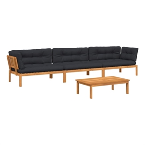 Pemberly Row Pallet Sofa Set in Natural Wood With Black Cushions