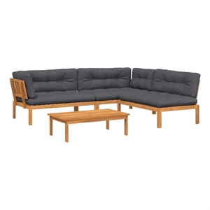 Pemberly Row Solid Acacia Wood Large Modular Pallet Sofa Set in Anthracite