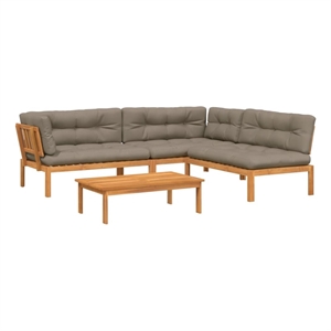 Pemberly Row Contemporary Patio Pallet Sofa Set in Taupe & Natural Wood