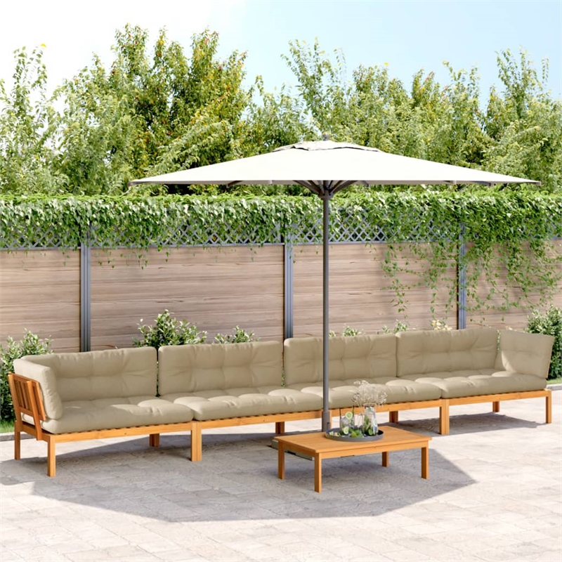 Pemberly Row 5 Piece Solid Acacia Wood Large Patio Pallet Sofa Set in Beige