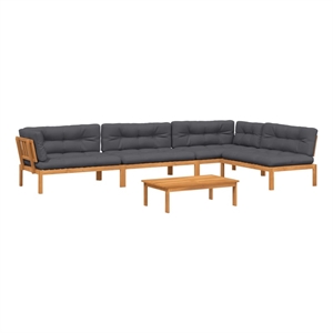 Pemberly Row Solid Acacia Wood Pallet Sofa Set in Anthracite