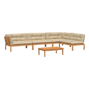 Pemberly Row Patio Pallet Sofa Set in Natural Wood With Beige Cushions