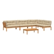 Pemberly Row Patio Pallet Sofa Set in Natural Wood With Beige Cushions