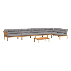 Pemberly Row Acacia Wood With Cushions Pallet Sofa Set in Gray & Natural Wood