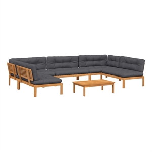 Pemberly Row Solid Acacia Wood Large With Cushions Pallet Sofa Set in Anthracite