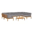 Pemberly Row Acacia Wood Large Pallet Sofa Set in Natural Wood w/ Gray Cushions
