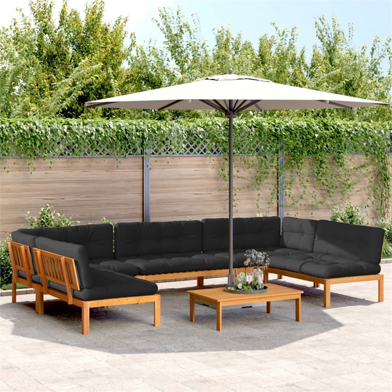 Pemberly Row Solid Acacia Wood With Black Cushions Patio Pallet Sofa Set