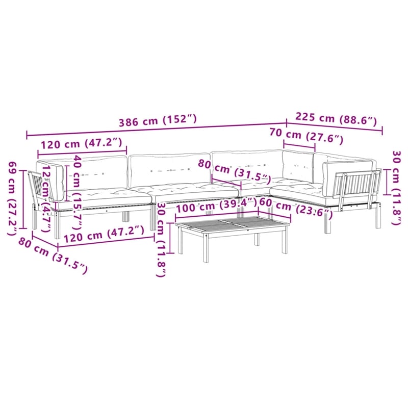 Pemberly Row Contemporary Pallet Sofa Set in Natural Wood & Anthracite