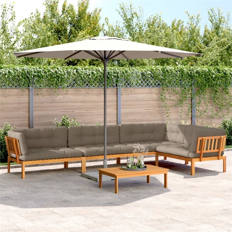 Pemberly Row Solid Acacia Wood Large 5 Piece Patio Pallet Sofa Set in Taupe