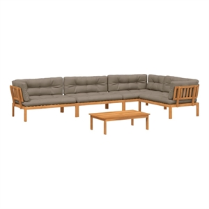 Pemberly Row Solid Acacia Wood Large 5 Piece Patio Pallet Sofa Set in Taupe