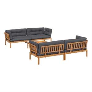 Pemberly Row 5 Piece Solid Acacia Wood Patio Pallet Sofa Set With Cushions