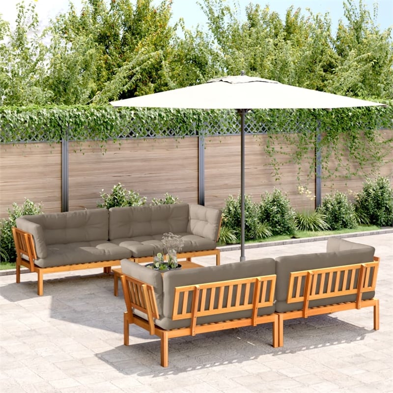 Pemberly Row Contemporary Patio Pallet Sofa Set in Taupe & Natural Wood