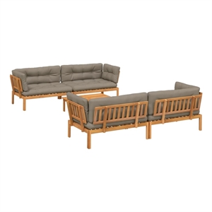 Pemberly Row Contemporary Patio Pallet Sofa Set in Taupe & Natural Wood