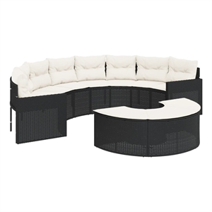 Pemberly Row Contemporary Patio Sofa Set in Powder-coated Black & Cream