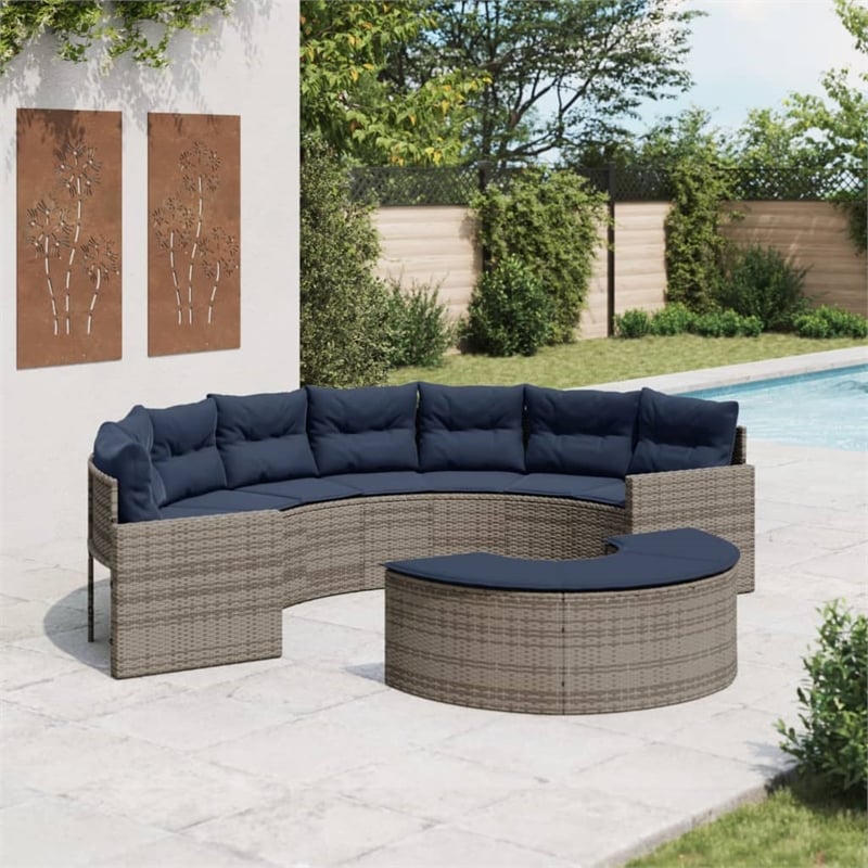 Pemberly Row PE Rattan Large Patio Sofa Set in Gray With Removable Covers