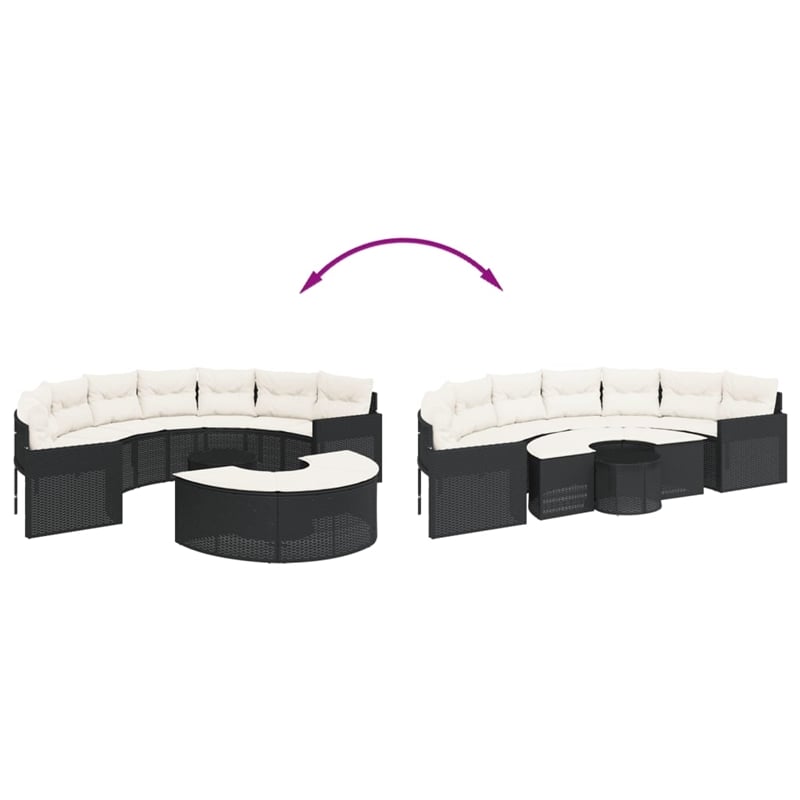 Pemberly Row Contemporary Garden Sofa Set in Black & Cream/White