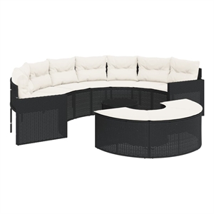 Pemberly Row Contemporary Garden Sofa Set in Black & Cream/White