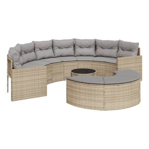 Pemberly Row Patio Sofa Set in Beige With Light Gray Cushions