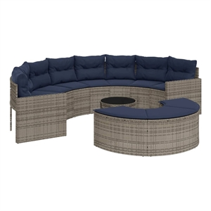 Pemberly Row Contemporary Patio Sofa Set in Gray & Navy Blue