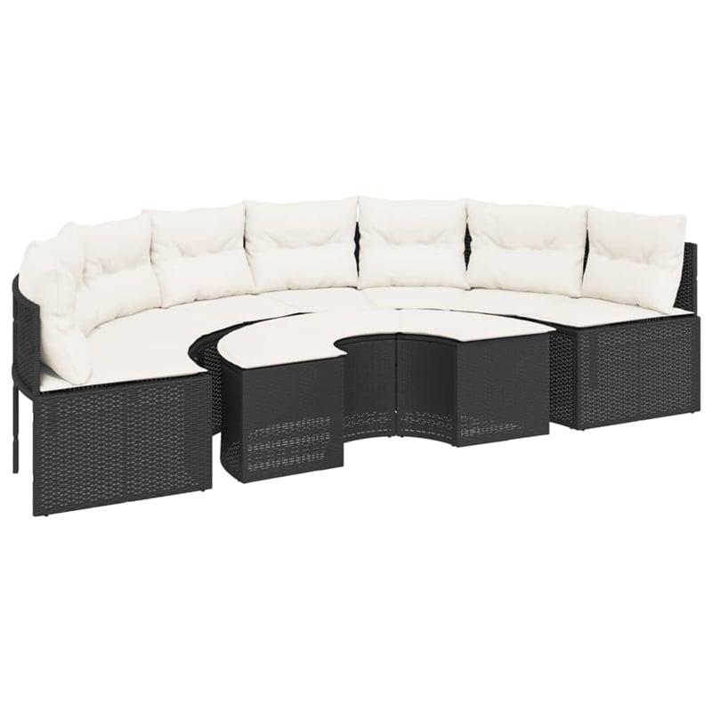 Pemberly Row Contemporary Patio Sofa Set in Black & Cream/White Finish