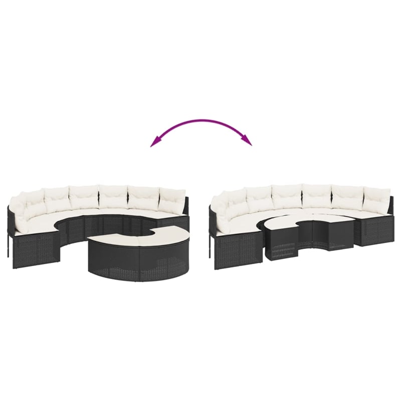 Pemberly Row Contemporary Patio Sofa Set in Black & Cream/White Finish