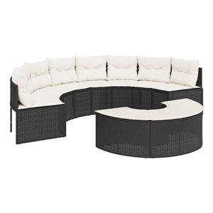Pemberly Row Contemporary Patio Sofa Set in Black & Cream/White Finish