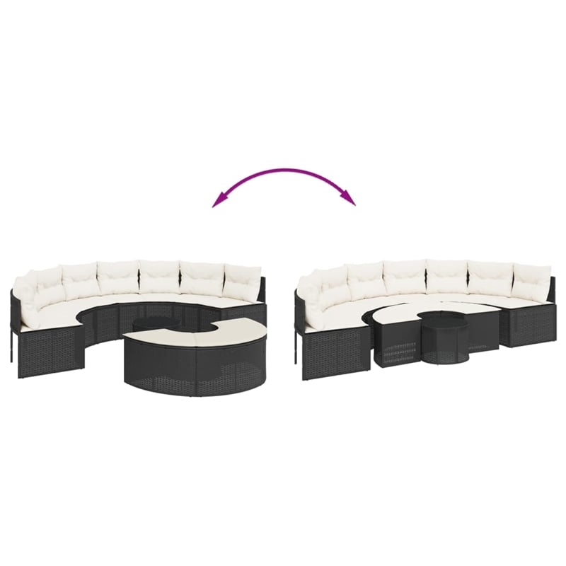 Pemberly Row Contemporary Garden Sofa Set in Black & Cream/White Finish