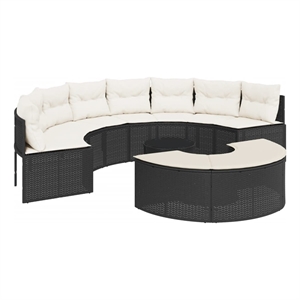 Pemberly Row Contemporary Garden Sofa Set in Black & Cream/White Finish