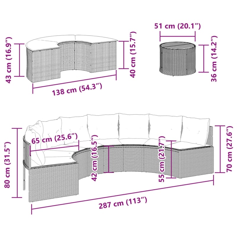Pemberly Row Contemporary Patio Sofa Set in Gray & Navy Blue
