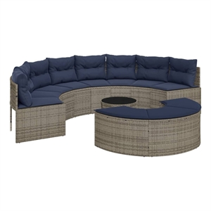 Pemberly Row Contemporary Patio Sofa Set in Gray & Navy Blue
