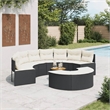 Pemberly Row 3 Piece Half-Round Poly Rattan Patio Sofa Set in Black
