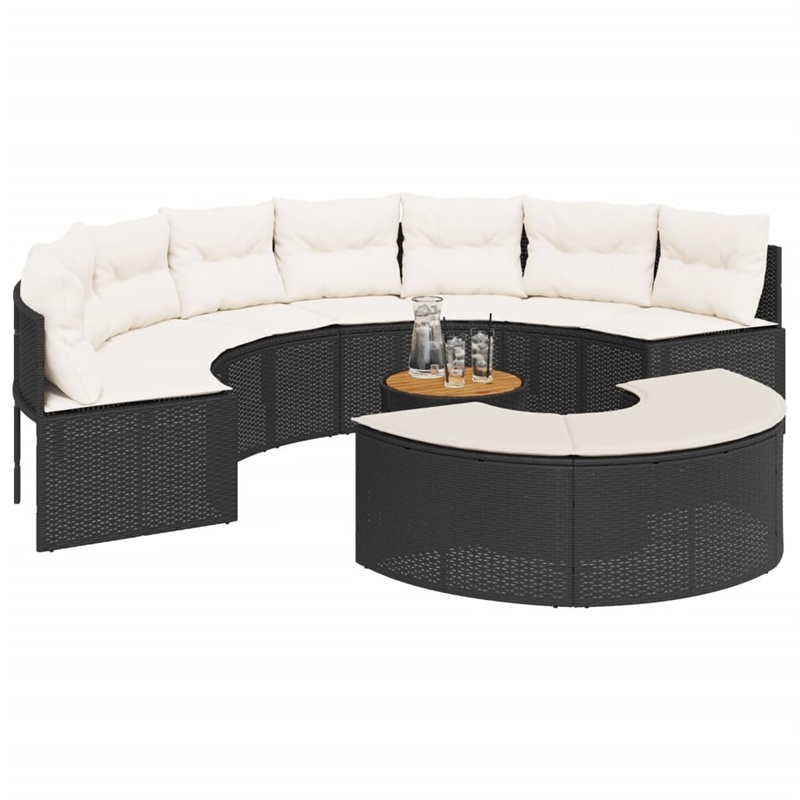 Pemberly Row 3 Piece Half-Round Poly Rattan Patio Sofa Set in Black