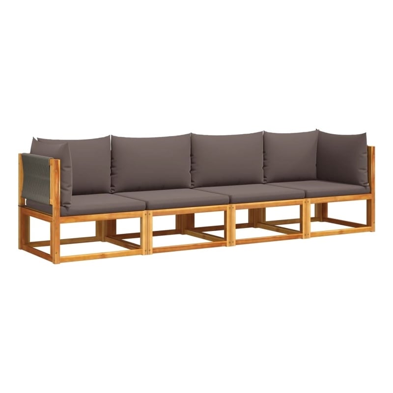 Pemberly Row 4 Piece Garden Sofa Set With Cushions Solid Acacia Wood & Rope