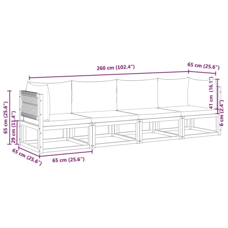 Pemberly Row 4 Piece Garden Sofa Set With Cushions Solid Acacia Wood & Rope