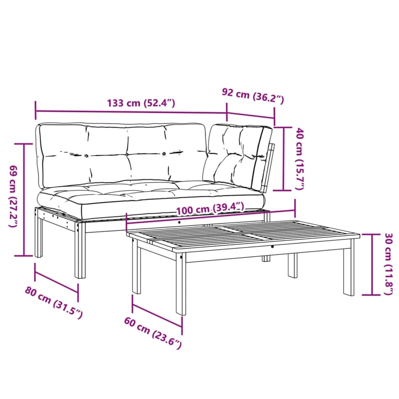Pemberly Row Contemporary Pallet Sofa Set in Anthracite & Natural Wood