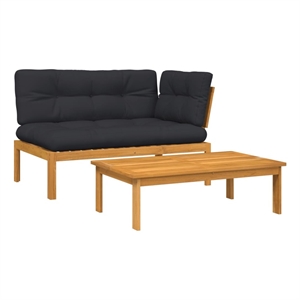 Pemberly Row Solid Acacia Wood Medium Modular Patio Sofa Set in Black
