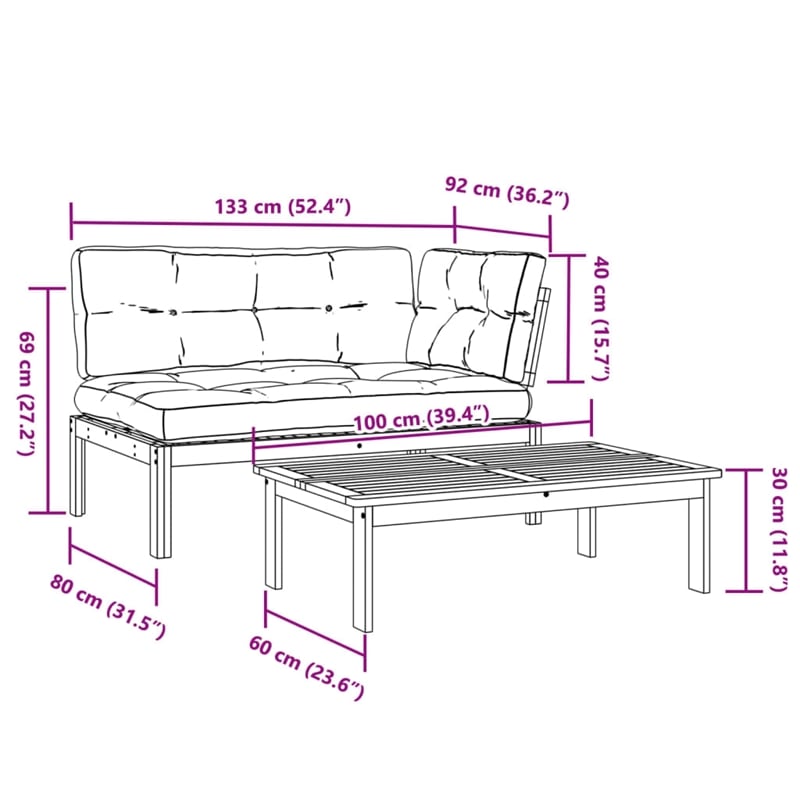 Pemberly Row Solid Acacia Wood Standard Patio Sofa Set in Anthracite