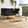Pemberly Row Acacia Wood Patio Sofa Set With Black Cushions in Natural Wood