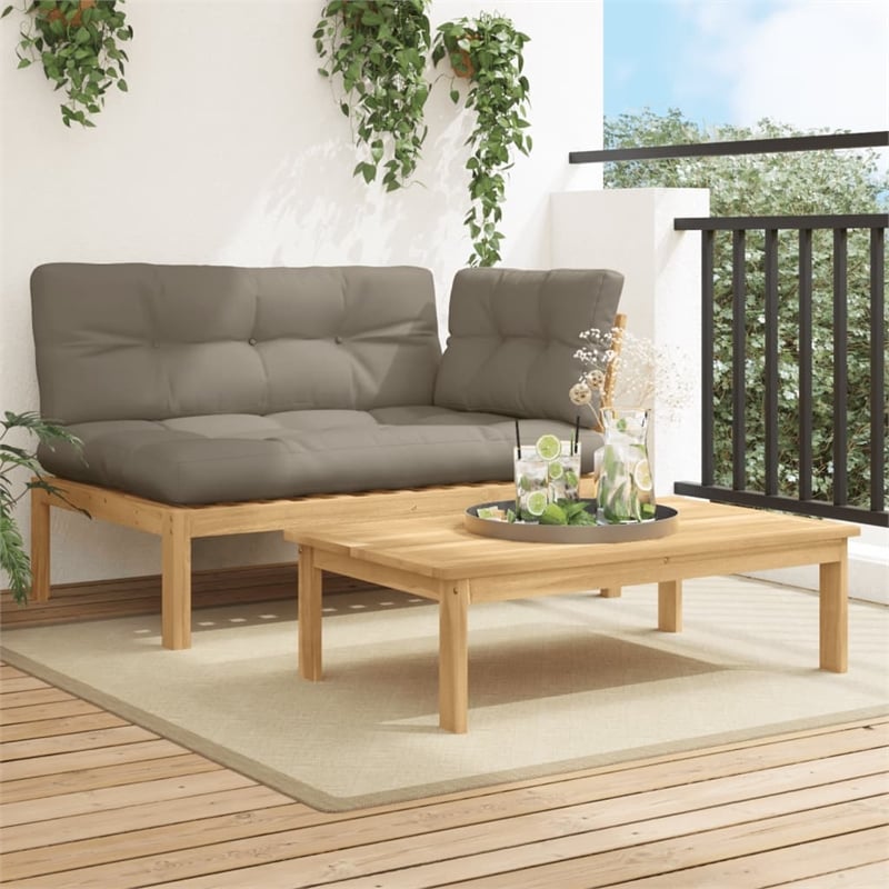 Pemberly Row Solid Acacia Wood Standard Modular Patio Sofa Set in Taupe