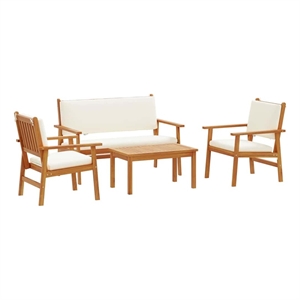 Pemberly Row Solid Acacia Wood 4 Piece Garden Sofa Set in Brown