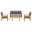 Pemberly Row Solid Acacia Wood 4 Piece Garden Sofa Set in Brown