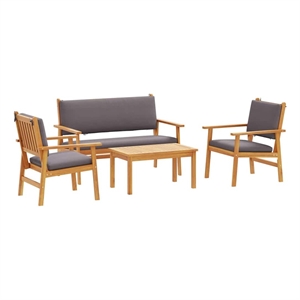 Pemberly Row Solid Acacia Wood 4 Piece Garden Sofa Set in Brown