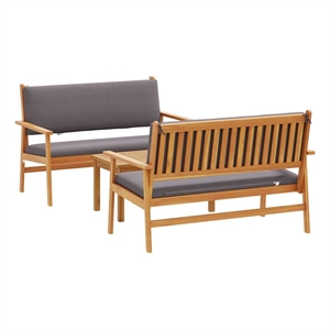 Pemberly Row Solid Acacia Wood 3 Piece Garden Sofa Set in Brown